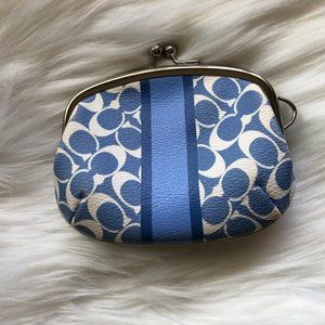 Coach Signature Stipe Framed coin purse change kiss lock blue